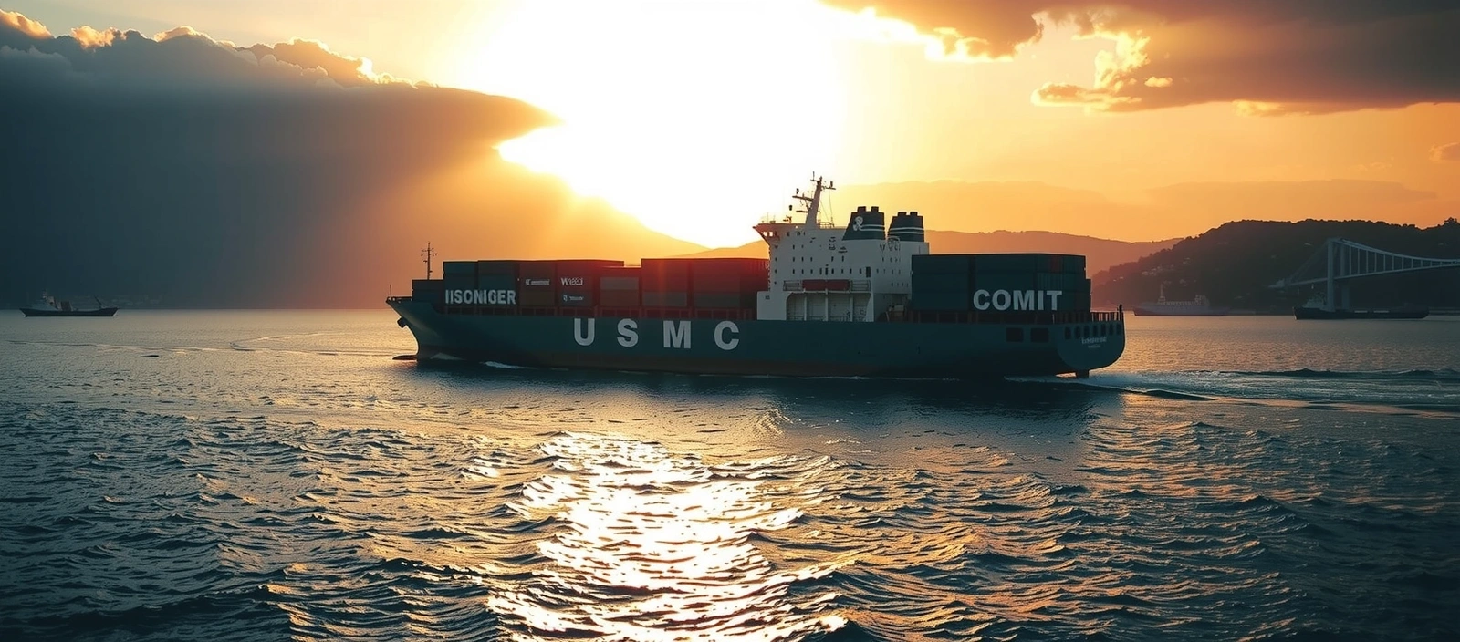 Global shipping vessel in the Bosphorus strait